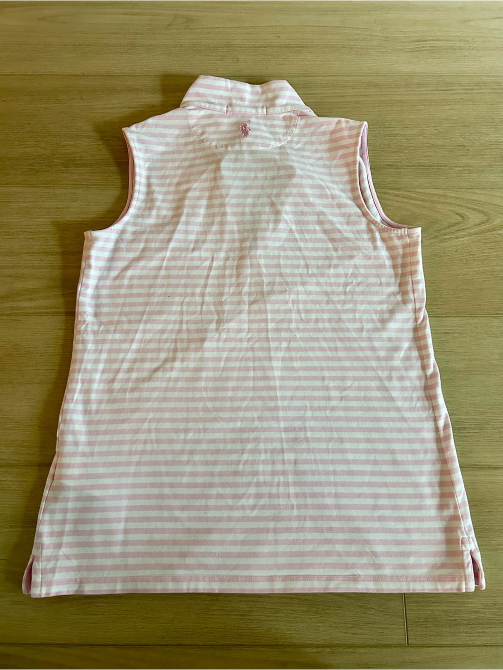 Polo Golf Ralph Lauren Women's Pink Striped Sleeveless 1/4 Zip Collared Shirt - Picture 8 of 9